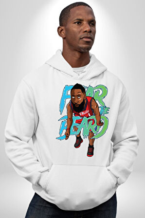 Sakaldan Korkmak Yazılı Basketbol James Harden Star Kadın Erkek  Beyaz Kapüşonlu Sweatshirt Hoodie