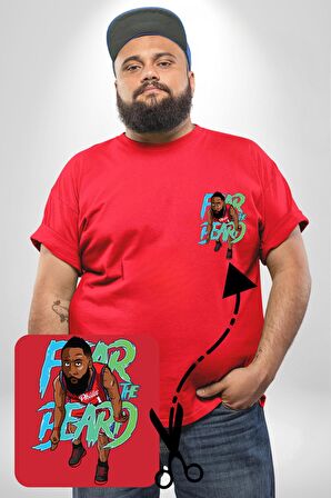 Sakaldan Korkmak Yazılı Basketbol James Harden Star Kırmızı Büyük Beden Kadın Basic Minimal Baskılı Tişört