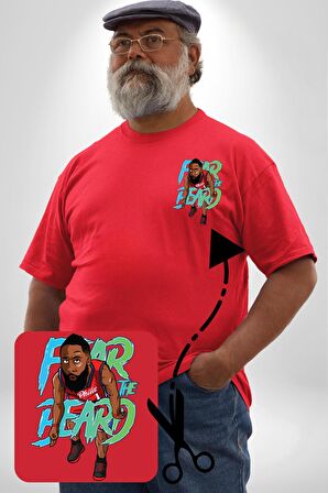 Sakaldan Korkmak Yazılı Basketbol James Harden Star Kırmızı Büyük Beden Kadın Basic Minimal Baskılı Tişört