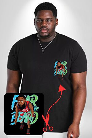 Sakaldan Korkmak Yazılı Basketbol James Harden Star Siyah Büyük Beden Kadın Basic Minimal Baskılı Tişört