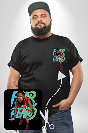 Sakaldan Korkmak Yazılı Basketbol James Harden Star Siyah Büyük Beden Kadın Basic Minimal Baskılı Tişört