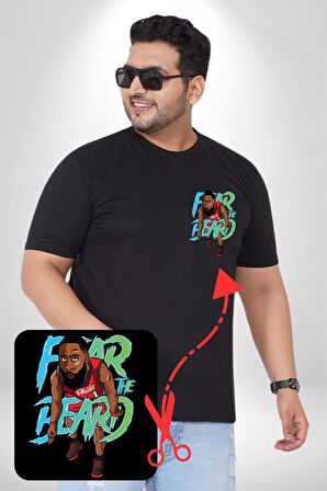Sakaldan Korkmak Yazılı Basketbol James Harden Star Siyah Büyük Beden Kadın Basic Minimal Baskılı Tişört