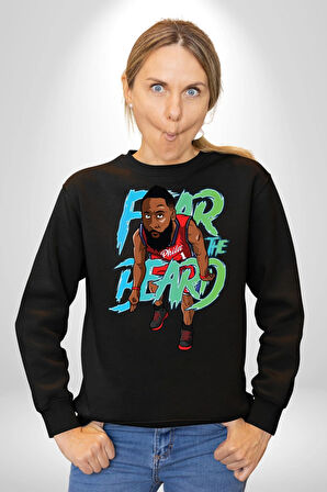 Sakaldan Korkmak Yazılı Basketbol James Harden Star Kadın Erkek Siyah Sweatshirt 