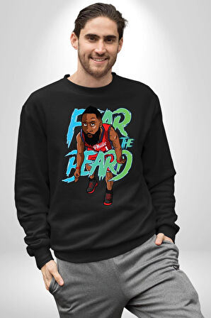 Sakaldan Korkmak Yazılı Basketbol James Harden Star Kadın Erkek Siyah Sweatshirt 