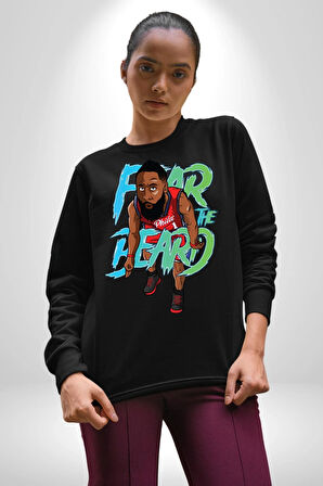 Sakaldan Korkmak Yazılı Basketbol James Harden Star Kadın Erkek Siyah Sweatshirt 