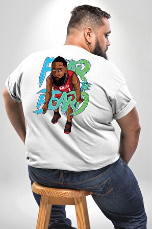 Sakaldan Korkmak Yazılı Basketbol James Harden Star Büyük Beden Beyaz Tişört Kadın Erkek Ünisex Sırt Baskılı
