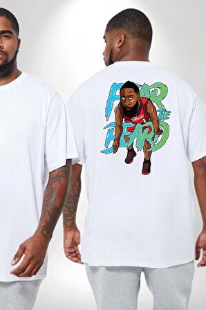 Sakaldan Korkmak Yazılı Basketbol James Harden Star Büyük Beden Beyaz Tişört Kadın Erkek Ünisex Sırt Baskılı