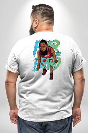 Sakaldan Korkmak Yazılı Basketbol James Harden Star Büyük Beden Beyaz Tişört Kadın Erkek Ünisex Sırt Baskılı