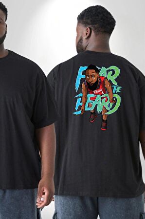 Sakaldan Korkmak Yazılı Basketbol James Harden Star Büyük Beden Siyah Tişört Kadın Erkek Ünisex Sırt Baskılı