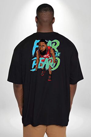 Sakaldan Korkmak Yazılı Basketbol James Harden Star Büyük Beden Siyah Tişört Kadın Erkek Ünisex Sırt Baskılı