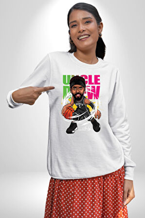 Karikatür Basketbol Kyrie Irving NBA Star Kadın Erkek Beyaz Sweatshirt 