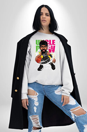 Karikatür Basketbol Kyrie Irving NBA Star Kadın Erkek Beyaz Sweatshirt 