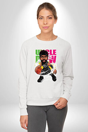 Karikatür Basketbol Kyrie Irving NBA Star Kadın Erkek Beyaz Sweatshirt 