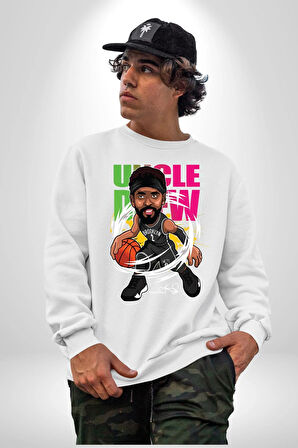 Karikatür Basketbol Kyrie Irving NBA Star Kadın Erkek Beyaz Sweatshirt 