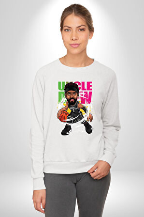 Karikatür Basketbol Kyrie Irving NBA Star Kadın Erkek Beyaz Sweatshirt 