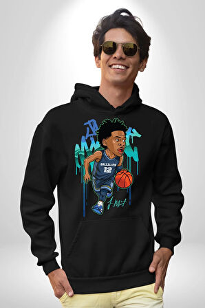 Ja Morant Basketbol  Kadın Erkek  Siyah Kapüşonlu Sweatshirt Hoodie