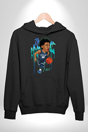 Ja Morant Basketbol  Kadın Erkek  Siyah Kapüşonlu Sweatshirt Hoodie