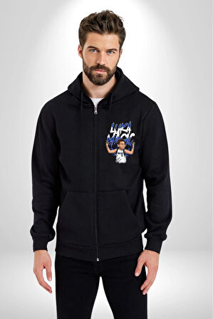 Luka Luka Doncic Basketboll Dallas Kadın Erkek Siyah Kapüşonlu Fermuarlı Baskılı Hırka Sweatshirt