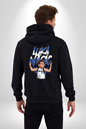 Luka Luka Doncic Basketboll Dallas Kadın Erkek Siyah Kapüşonlu Fermuarlı Baskılı Hırka Sweatshirt