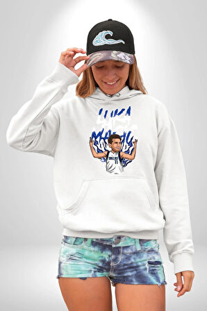 Luka Luka Doncic Basketboll Dallas Kadın Erkek  Beyaz Kapüşonlu Sweatshirt Hoodie