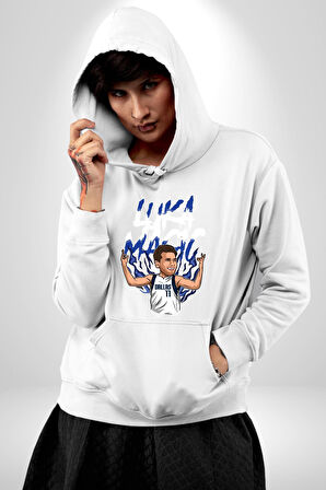 Luka Luka Doncic Basketboll Dallas Kadın Erkek  Beyaz Kapüşonlu Sweatshirt Hoodie