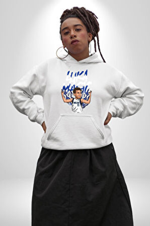 Luka Luka Doncic Basketboll Dallas Kadın Erkek  Beyaz Kapüşonlu Sweatshirt Hoodie