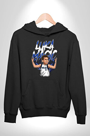 Luka Luka Doncic Basketboll Dallas Kadın Erkek  Siyah Kapüşonlu Sweatshirt Hoodie