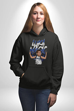Luka Luka Doncic Basketboll Dallas Kadın Erkek  Siyah Kapüşonlu Sweatshirt Hoodie