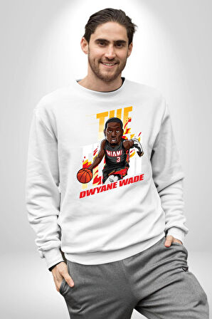 Dwyane Wade Miami Basketbol Kadın Erkek Beyaz Sweatshirt 