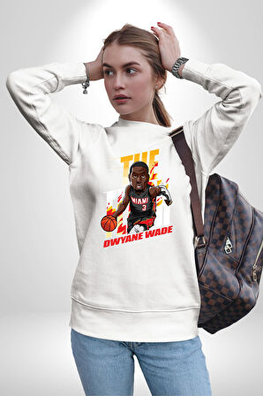 Dwyane Wade Miami Basketbol Kadın Erkek Beyaz Sweatshirt 