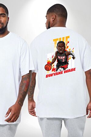 Dwyane Wade Miami Basketbol Büyük Beden Beyaz Tişört Kadın Erkek Ünisex Sırt Baskılı