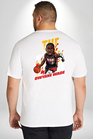 Dwyane Wade Miami Basketbol Büyük Beden Beyaz Tişört Kadın Erkek Ünisex Sırt Baskılı