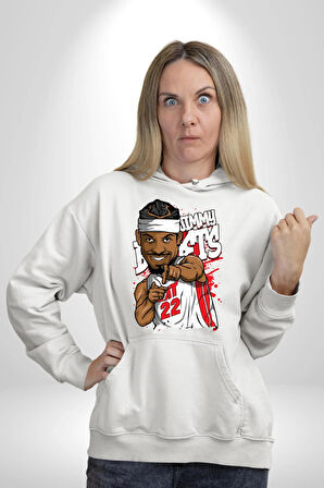 Jimmy Butler Basketbol Kadın Erkek  Beyaz Kapüşonlu Sweatshirt Hoodie