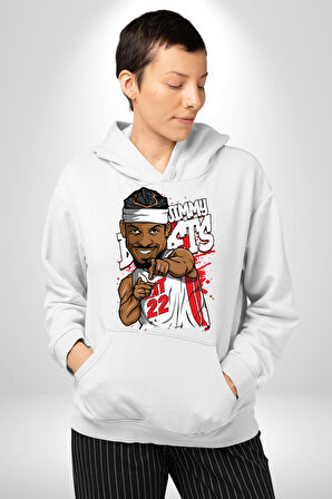 Jimmy Butler Basketbol Kadın Erkek  Beyaz Kapüşonlu Sweatshirt Hoodie