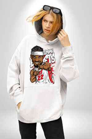 Jimmy Butler Basketbol Kadın Erkek  Beyaz Kapüşonlu Sweatshirt Hoodie
