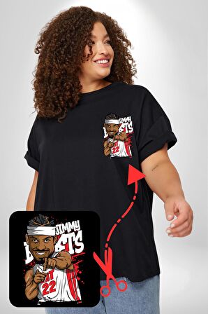 Jimmy Butler Basketbol Siyah Büyük Beden Kadın Basic Minimal Baskılı Tişört