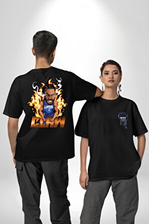 Kawhi Leonard Baketbol Clippers  Siyah Oversize Kadın Erkek Ön ve Sırt Baskılı Tişört