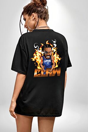 Kawhi Leonard Baketbol Clippers  Siyah Oversize Kadın Erkek Ön ve Sırt Baskılı Tişört