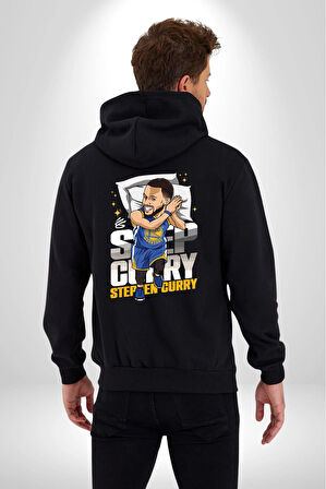 Stephen Curry Basketbol Kaz Tüylü Yastık Kadın Erkek Siyah Kapüşonlu Fermuarlı Baskılı Hırka Sweatshirt