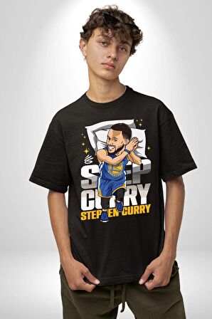 Stephen Curry Basketbol Kaz Tüylü Yastık Pamuklu Bisiklet Yaka Kadın Erkek Oversize Boyfriend Dijital Baskılı Siyah T-shirt
