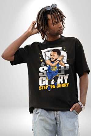 Stephen Curry Basketbol Kaz Tüylü Yastık Pamuklu Bisiklet Yaka Kadın Erkek Oversize Boyfriend Dijital Baskılı Siyah T-shirt