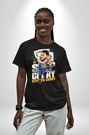 Stephen Curry Basketbol Kaz Tüylü Yastık Pamuklu Bisiklet Yaka Kadın Erkek Oversize Boyfriend Dijital Baskılı Siyah T-shirt