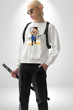 Stephen Curry Basketbol Kaz Tüylü Yastık Kadın Erkek Beyaz Sweatshirt 