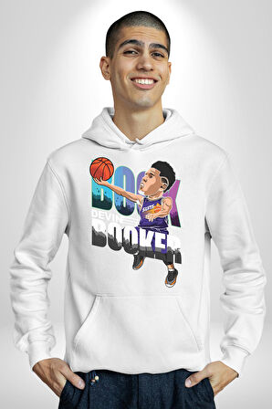 Devin Booker Phonex Basketbol Kadın Erkek  Beyaz Kapüşonlu Sweatshirt Hoodie