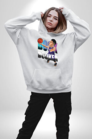 Devin Booker Phonex Basketbol Kadın Erkek  Beyaz Kapüşonlu Sweatshirt Hoodie