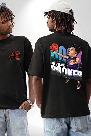 Devin Booker Phonex Basketbol Siyah Oversize Kadın Erkek Ön ve Sırt Baskılı Tişört