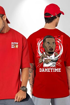 Basketbol Oyun Zamanı Kırmızı Oversize Kadın Erkek Ön ve Sırt Baskılı Tişört