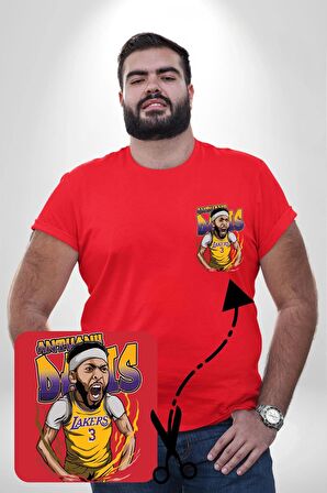 Anthony Davis Basketbol Lakers Kırmızı Büyük Beden Kadın Basic Minimal Baskılı Tişört