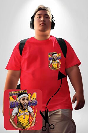 Anthony Davis Basketbol Lakers Kırmızı Büyük Beden Kadın Basic Minimal Baskılı Tişört