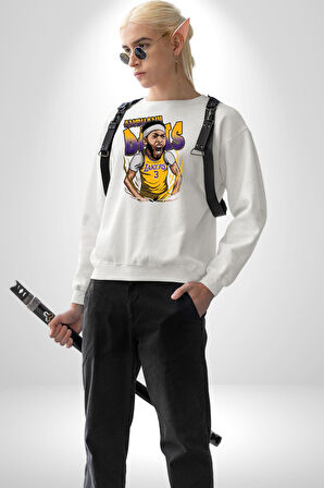 Anthony Davis Basketbol Lakers Kadın Erkek Beyaz Sweatshirt 